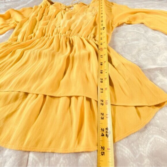 Bahamas Bohemian Tuscany Yellow Bishop Tie front Peplum Blouse- XS (looser fit) - Picture 11 of 16